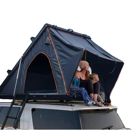 TrustmadeTriangleAluminiumBlackHardShellGreyRooftopTentwithRoofRackScoutPlusSeriesCutout