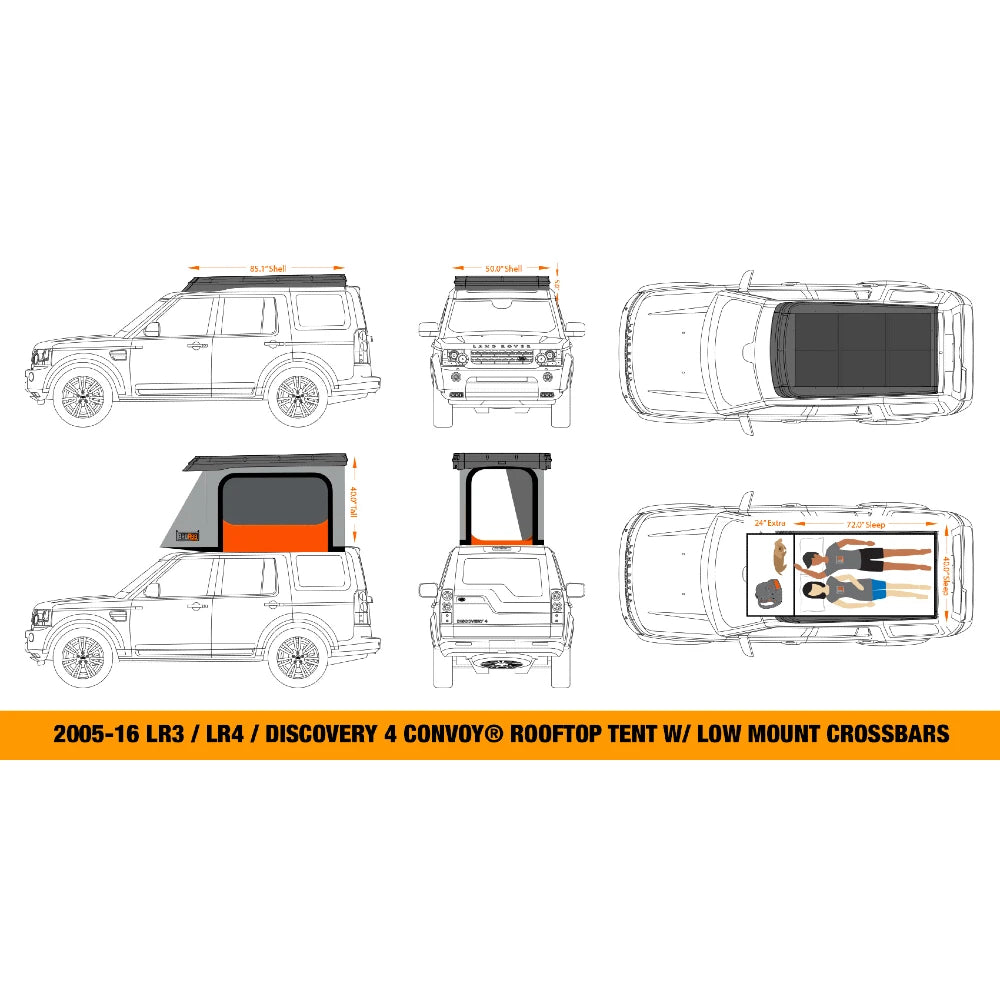 Badass Tents 2005-2016 Land Rover LR3  LR4  Discovery 3  Discovery 4 CONVOY Rooftop Tent Dimensions