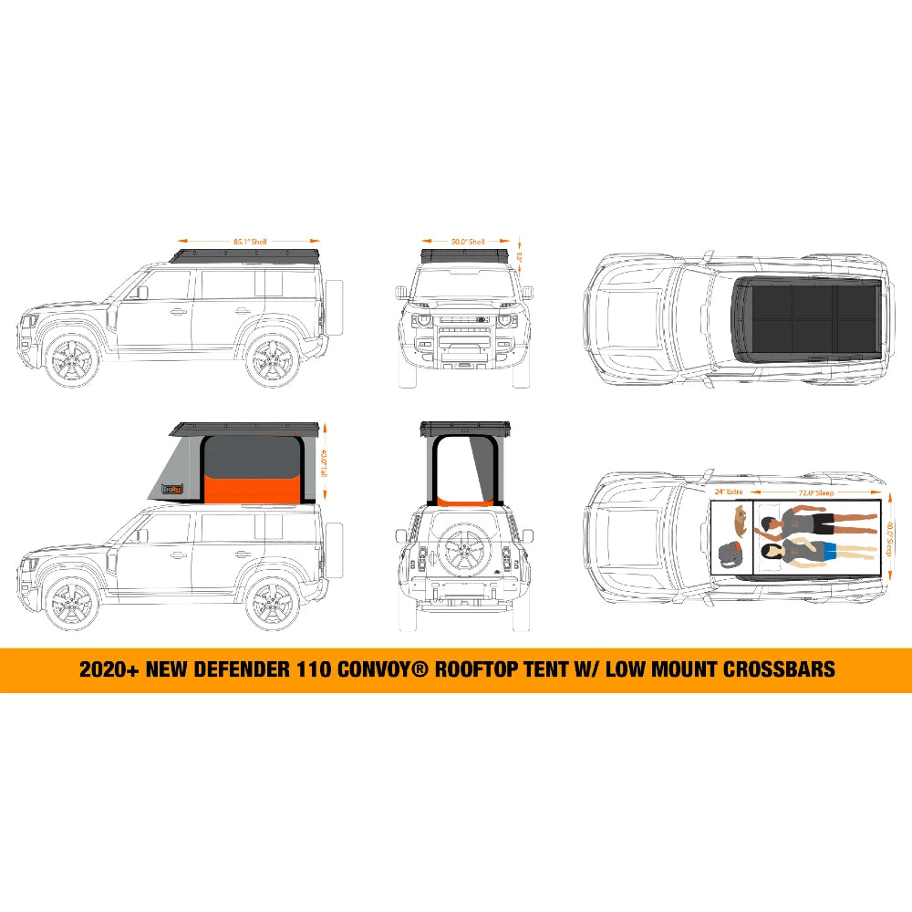 Badass Tents 2020-24 Land Rover NEW Defender 110 CONVOY Rooftop Tent Dimensions