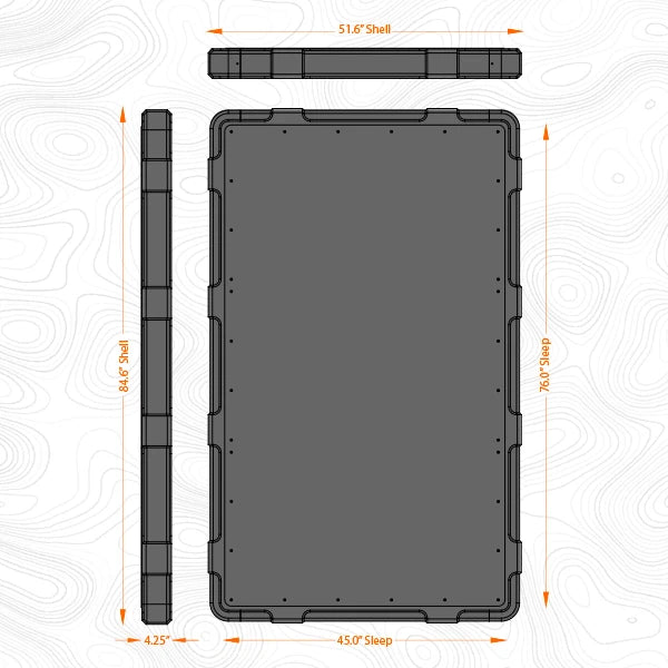 Badass Tents RUGGED Rooftop Tent (Universal Fit) w Top Crossbars Closed Dimensions