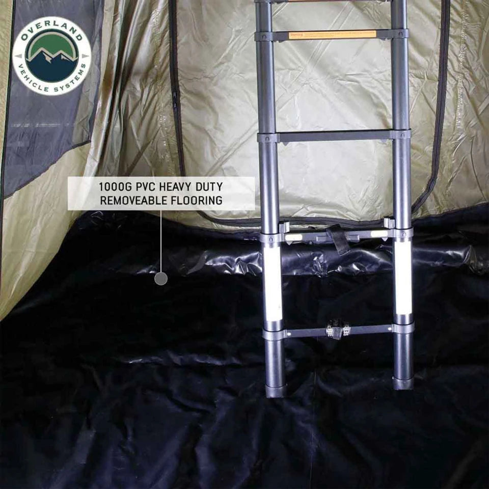 Nomadic-Roof-Top-Tent-Annex-Green-Base-With-Black-Floor-Travel-Cover-Inside-ladder