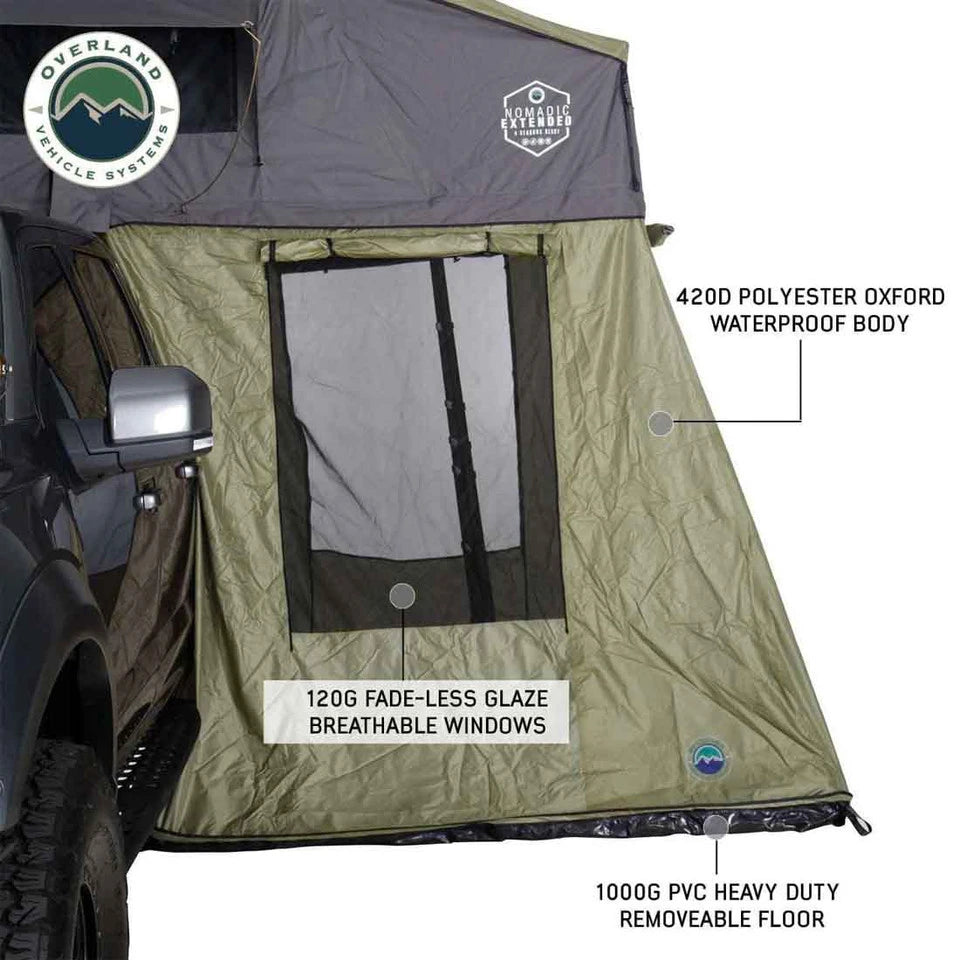 Nomadic-Roof-Top-Tent-Annex-Green-Base-With-Black-Floor-Travel-Cover-Windows