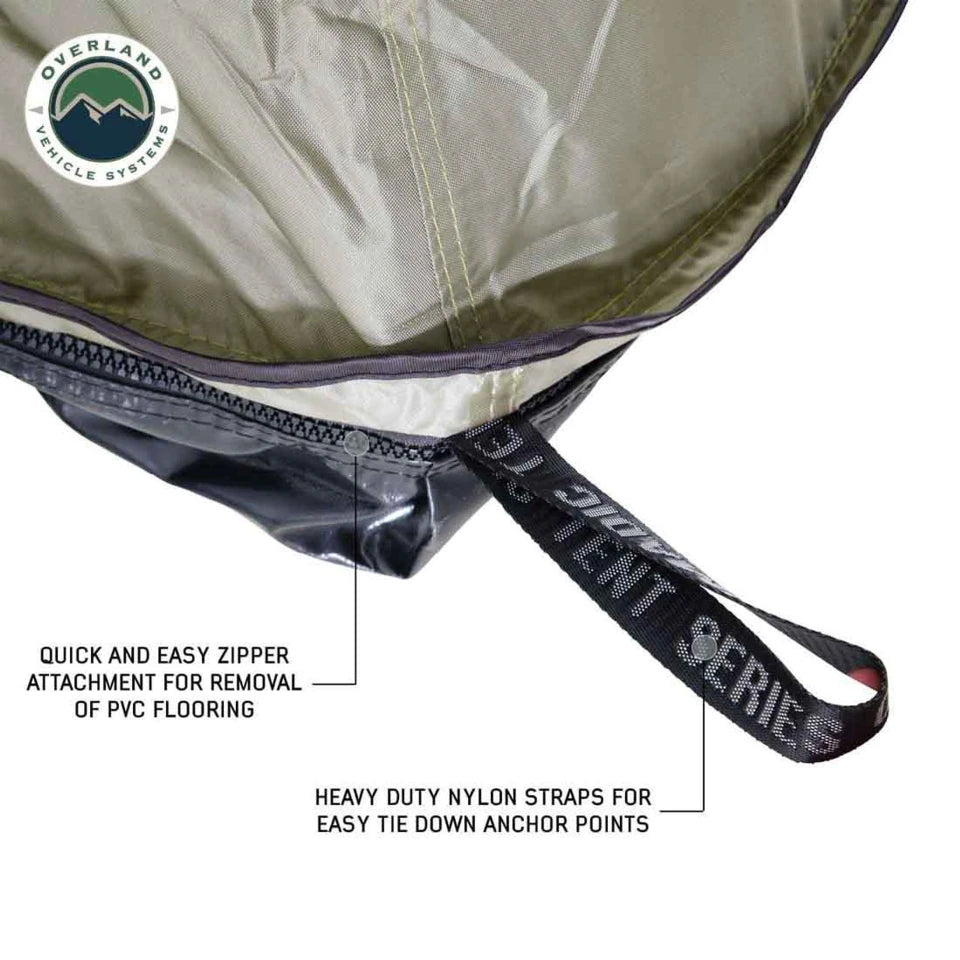 Nomadic-Roof-Top-Tent-Annex-Green-Base-With-Black-Floor-Travel-Cover-tie-downs