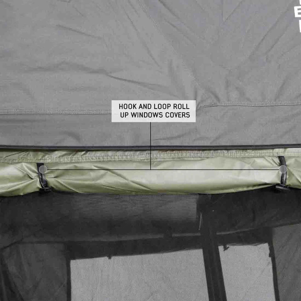 Nomadic-Roof-Top-Tent-Annex-Green-Base-With-Black-Floor-Travel-Cover-windows-rolled