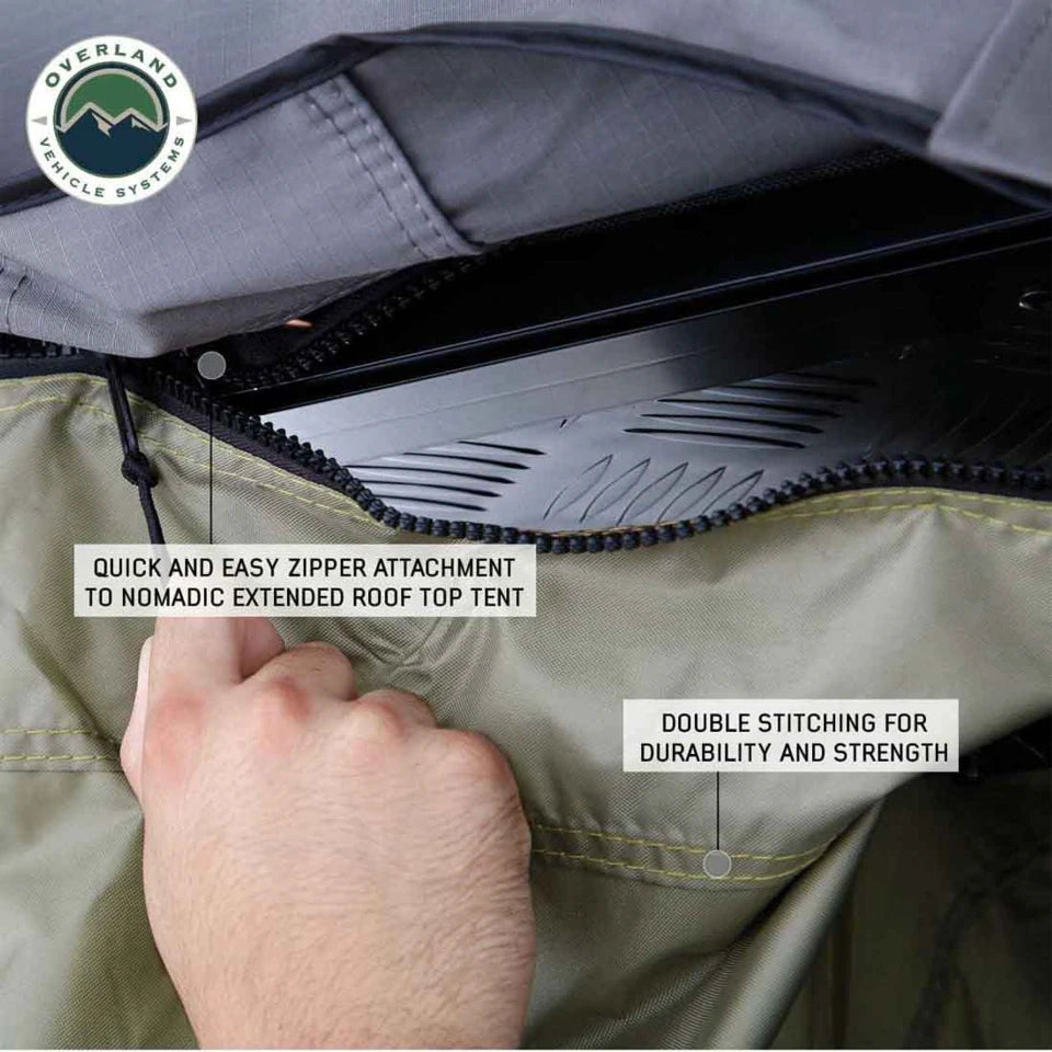 Nomadic-Roof-Top-Tent-Annex-Green-Base-With-Black-Floor-Travel-Cover-zipper-attach