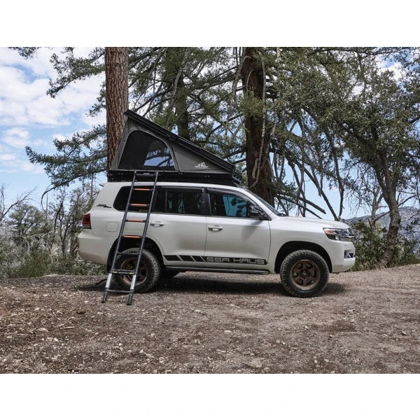 TUFF STUFF OVERLAND Alpine 51 Aluminum Shell Roof Top Tent Opening Side Action