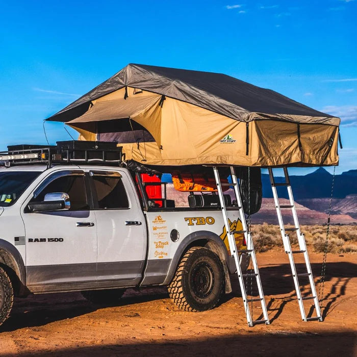 TUFF STUFF OVERLAND Elite Rooftop Tent Action on Truck Side