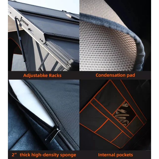 Trustmade Triangle Aluminium Black Hard Shell Grey Scout Max High Ridge Rooftop Tent Top Rack Condensation Pad Pockets Sponge