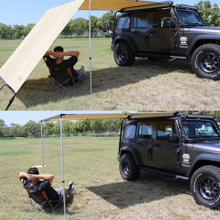 TUFF STUFF OVERLAND Truck Or Car Awning Shade Wall, 6.5X8 FEET, Poly-Cotton Ripstop Fabric, Tan - Rooftop Ritz