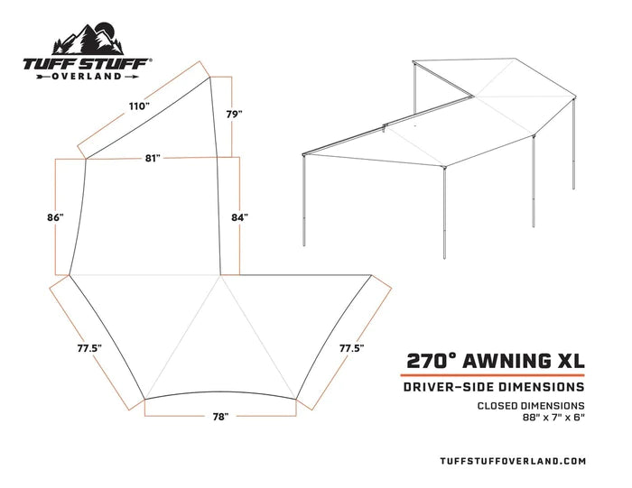 TUFF STUFF OVERLAND 270 Degree Awning, XL, Driver Side, C-Channel Aluminum, Olive - Rooftop Ritz