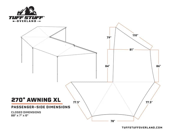 TUFF STUFF OVERLAND 270 Degree Awning, XL, Driver Side, C-Channel Aluminum, Olive - Rooftop Ritz