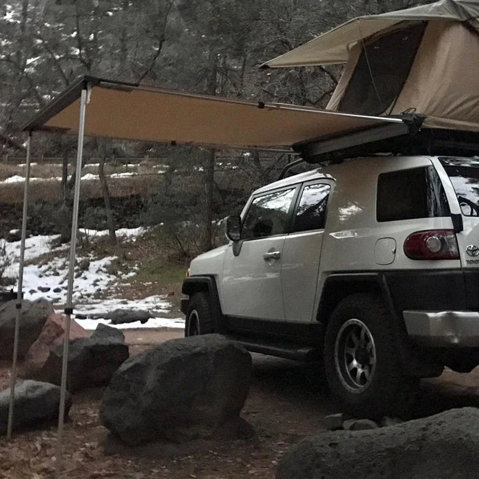 TUFF STUFF OVERLAND Truck Or Car Awning, 4.5X6 FEET, Poly-Cotton Ripstop Fabric, Tan - Rooftop Ritz